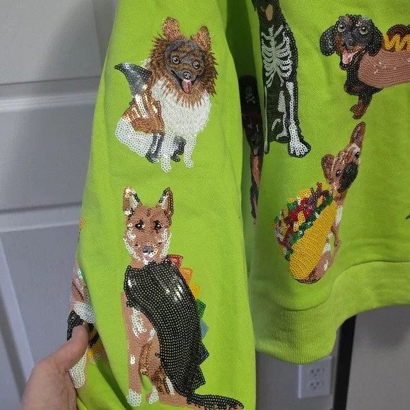 Queen of Sparkles Limited Edition Halloween Dogs Lime Green Sweatshirt Small - Picture 7 of 12